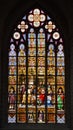 Stained glass window in old church in Belgium Royalty Free Stock Photo