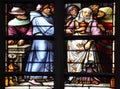 Stained glass window in old church in Belgium Royalty Free Stock Photo
