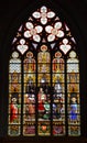 Stained glass window in old church in Belgium Royalty Free Stock Photo