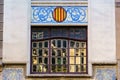 Stained glass window of the old pharmacy of Doctor GenovÃÂ©, architect Enric Sagnier in Rambla de Barcelona, Spain Royalty Free Stock Photo