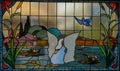 Stained glass window in Owl house casina civette in villa Torlonia in Rome -modern liberty style in architecture
