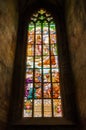 Stained glass window in Saint Barbara Cathedral in Kutna Hora Royalty Free Stock Photo