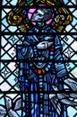 Stained glass window of Saint Ola scottish church, Scotland,