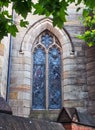Stained Glass Window on Sandstone Church, Sydney, Australia Royalty Free Stock Photo