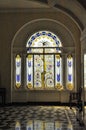 Stained glass window of Scindia museum in Jaivilas palace at Gwalior