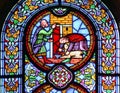 Stained glass window showing sacrificing the lamb Royalty Free Stock Photo
