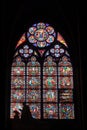 Stained Glass Window with Silhouette Interior Notre Dame Cathedral