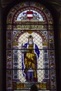 Stained glass window in St Stephen's cathedral, Budapest, Hungary