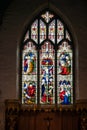 Stained glass window in St Swithuns Church , East Grinstead, West Sussex on March 28