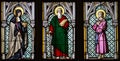 Stained Glass window in St. Vitus Cathedral depicting Saint Gisela, Saint Paul, and Saint Rudolph