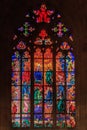 Stained glass window in St Vitus Cathedral in Prague Royalty Free Stock Photo