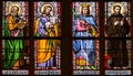 Stained Glass window in St Vitus Cathedral of St Luke, Joseph, Sigismund, Guilelmus