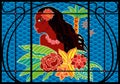 Stained glass window on the theme of Thailand and Oceania. Beautiful girl and flowers on the background of the decorative sea Royalty Free Stock Photo