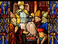 Stained glass window of Vigny church Royalty Free Stock Photo