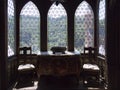 Stained glass windows in castle de Rijkburcht in Cochem, Mosel region, Germany.