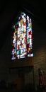 Stained Glass Windows In Dark Roman Catholic Church
