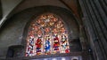 Stained glass windows of the Evron basilica in Mayenne France