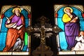 Stained glass windows inside a Christian orthodox church