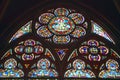 Stained glass windows inside the Notre Dame Cathedral, Paris, France