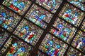 Stained glass windows inside the Notre Dame Cathedral, Paris, France