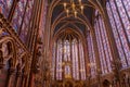 Stained glass windows inside the Sainte Chapelle a royal Medieval chapel in Paris, France