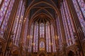 Stained glass windows inside the Sainte Chapelle a royal Medieval chapel in Paris, France