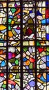 Stained glass windows in St John's Chapel, inside the White Tower, Tower of London. UK