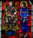Stained Glass in Worms - Jesus brought before Pontius Pilate Royalty Free Stock Photo