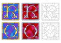 Stained glassset of letters of the Latin alphabet,letters `R` and `Q`