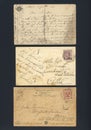 Stained old written postcards