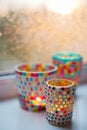 Stained turkish colorful glass candle holder Royalty Free Stock Photo