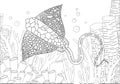 Staining. Coloring book. Coloring book with a picture of a mantle stingray in zentangle style. Antistress freehand sketch drawing