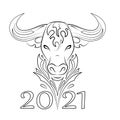 Decorative bull. The symbol of the new 2021. Coloring Royalty Free Stock Photo