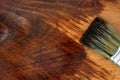 Staining wooden surface. Home decorating concept. Royalty Free Stock Photo
