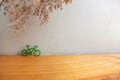 Stainless bicycle model on grey wall and wood table with dried flowers in background. healthy lifestyle. exercise