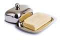 Stainless butterdish on a white background Royalty Free Stock Photo