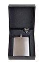 Stainless hip flask in a black gift box Royalty Free Stock Photo