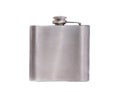 Stainless hip flask isolated on white background closeup Royalty Free Stock Photo