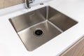 Stainless kitchen sink with food waste disposal in modern home