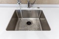 Stainless kitchen sink with food waste disposal in modern home