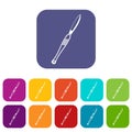 Stainless medical scalpel icons set flat