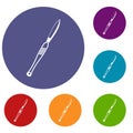 Stainless medical scalpel icons set
