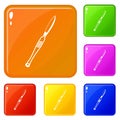 Stainless medical scalpel icons set vector color