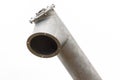 Stainless pipe as part of silo for storage grain after harvest, detail of agricultural equipments Royalty Free Stock Photo