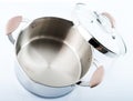 Stainless pots on a white background Royalty Free Stock Photo