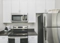 Stainless steal Appliances with white cub boards