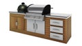 Stainless steel barbecue with grill on the wooden table