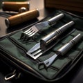 Stainless Steel Barbecue Tools with Charred Steak