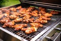 stainless steel bbq grill with barbecuing chicken wings