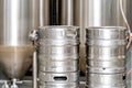 stainless steel beer barrel in the brewery Royalty Free Stock Photo